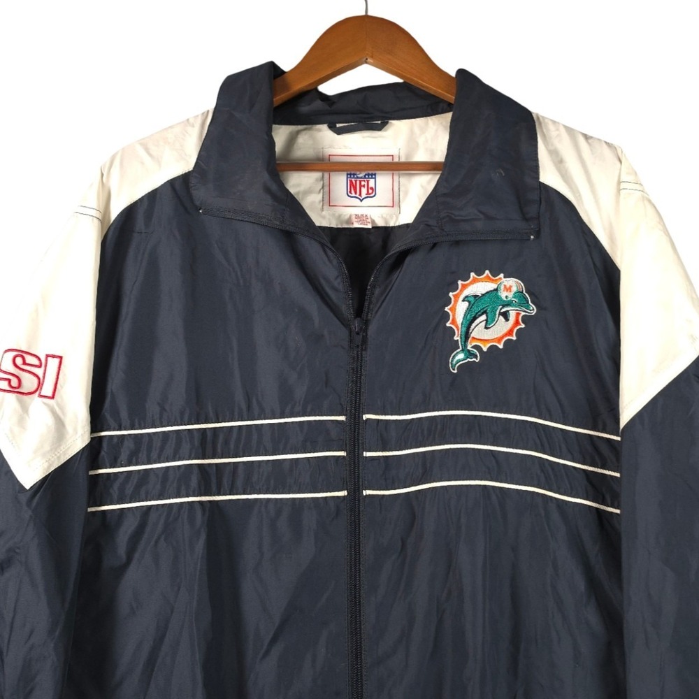 Miami Dolphins NFL Windbreaker Jacket XL Navy‎ White Gray Zip Up Football League